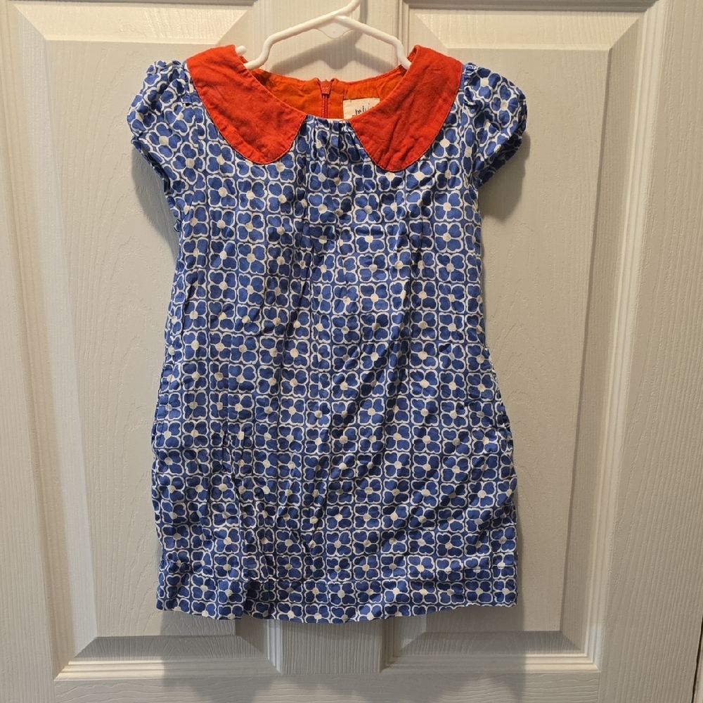 Mini Boden Blue and White Casual Dress with Peter Pan Collar 2T - 3T
